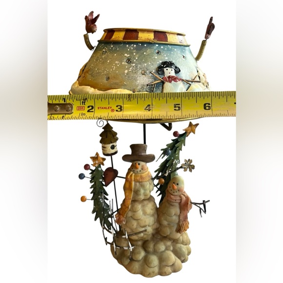 Snowman Christmas tea light votive candle holder lamp folk style snowman - Picture 10 of 13